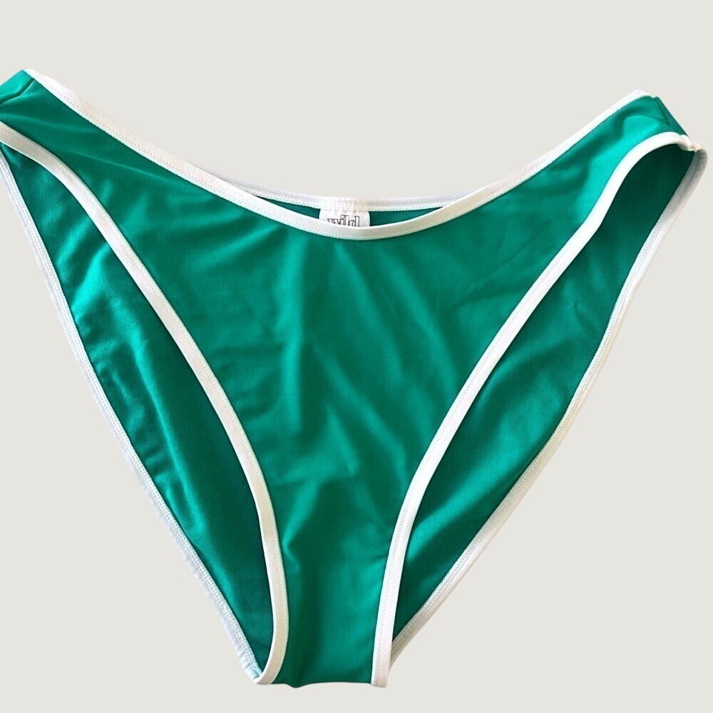 Wild Fable Low Rise High Leg Cheeky Bikini Bottom Womens XL Green White NWOT